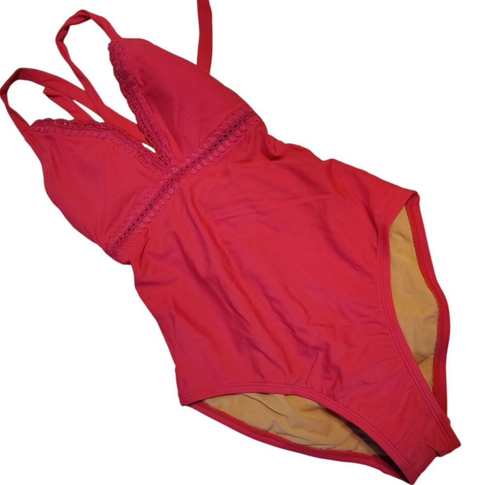 Kona Sole Pink 1 Pc. Swim Suit Embroidered Bodice Size M 8/10